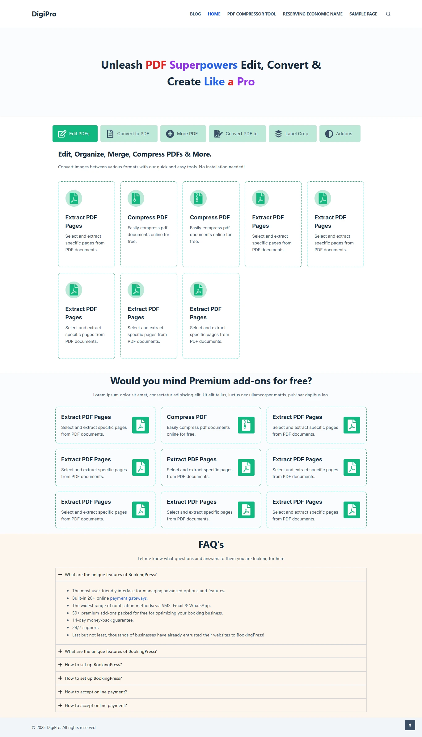 Demo screenshot of PDF Tool Compressed website UI design – modern, responsive layout for a PDF compression web application, designed with clarity and user flow in mind.