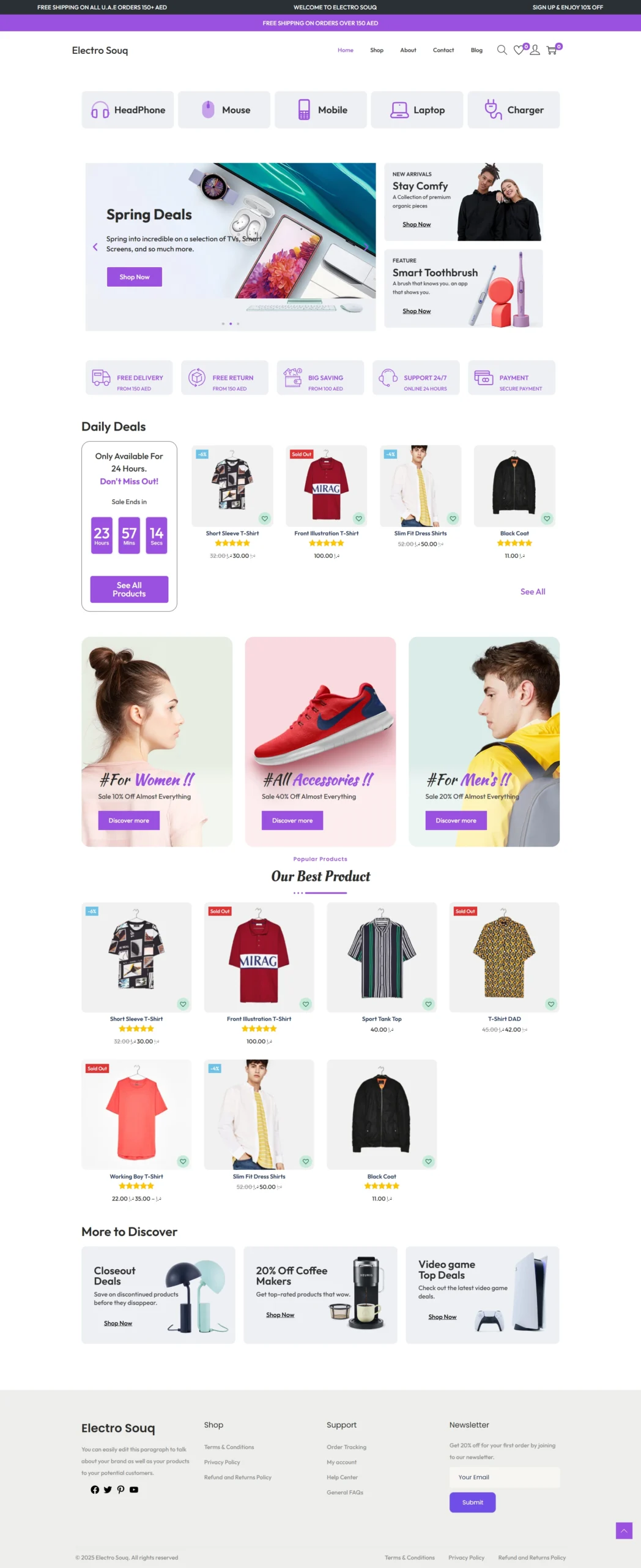 Screenshot of ElectroSouq homepage – modern e-commerce website built with WooCommerce and optimized for mobile, SEO, and fast checkout.